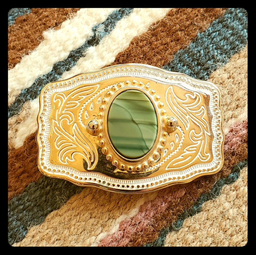 Vintage Jade Cabochon Belt Buckle